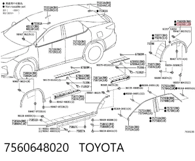 Moldura de guardabarros trasero izquierdo TOYOTA 7560648020