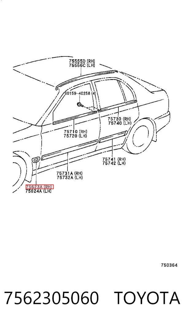 Moldura de guardabarros delantero derecho 7562305060 Toyota