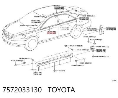 Moldura de cristal de la puerta delantera izquierda TOYOTA 7572033130