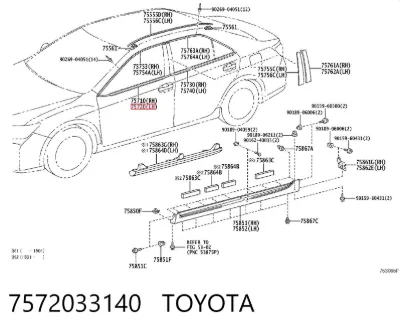 Moldura de cristal de la puerta delantera izquierda TOYOTA 7572033140