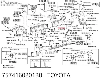 Moldura de puerta trasera derecha TOYOTA 7574160201B0