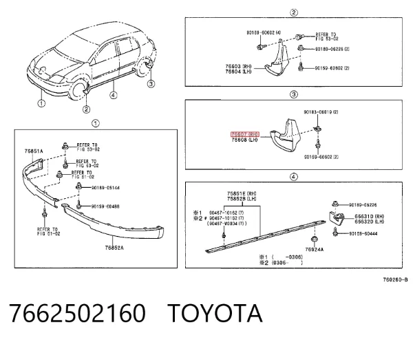 Guardabarros trasero derecho 7662502160 Toyota