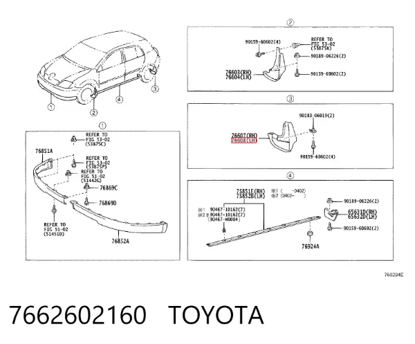 Guardabarros trasero izquierdo 7662602160 Toyota