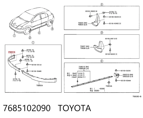 Spoiler derecho del parachoques delantero 7685102090 Toyota