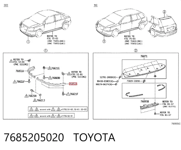 Alerón delantero izquierdo del parachoques 7685205020 Toyota