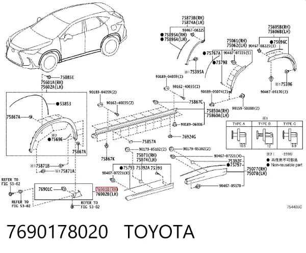 Moldura de guardabarros delantero derecho 7690178020 Toyota