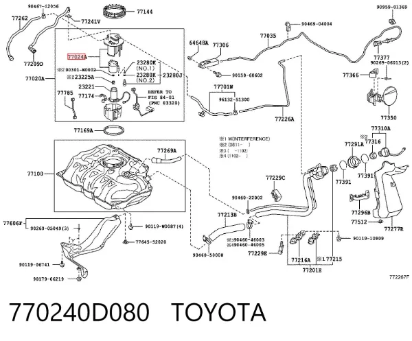 Filtro de combustible 770240D080 Toyota