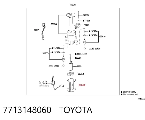 Caja del filtro de combustible 7713148060 Toyota