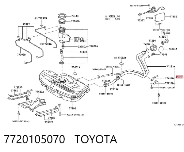 Boca de llenado del depósito de combustible 7720105070 Toyota