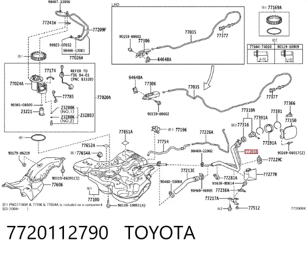 Boca de llenado del depósito de combustible 7720112790 Toyota