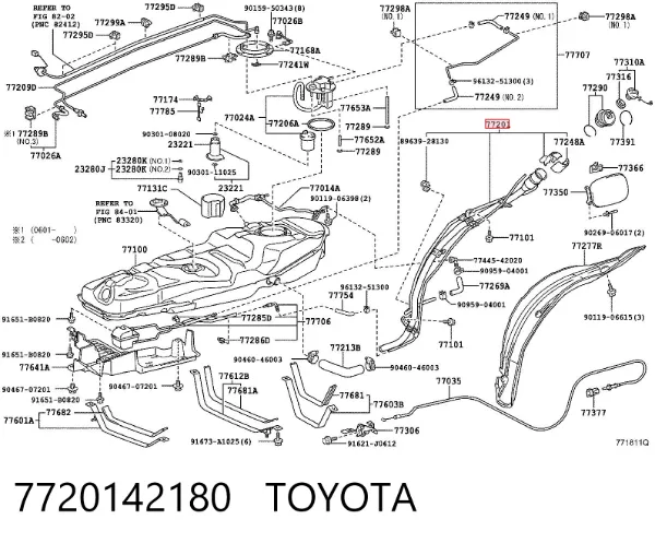 Boca de llenado del depósito de combustible 7720142180 Toyota