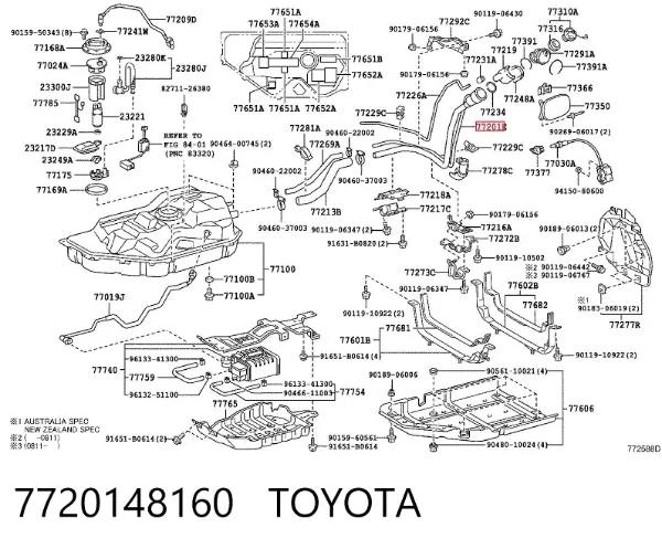 Boca de llenado del depósito de combustible 7720148160 Toyota