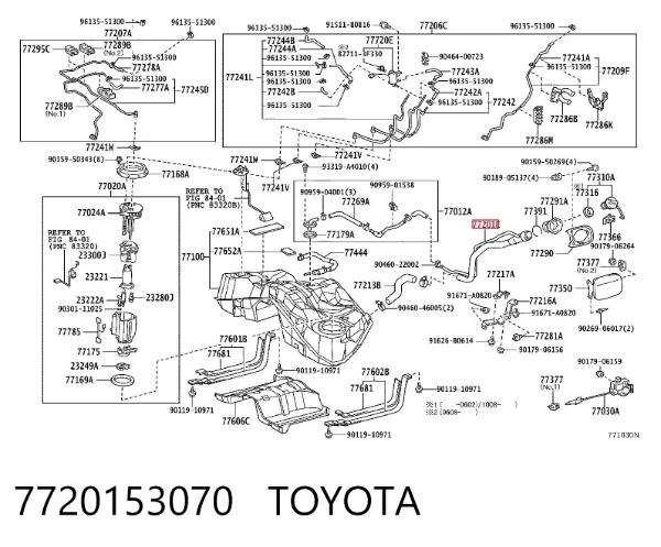 Boca de llenado del depósito de combustible 7720153070 Toyota