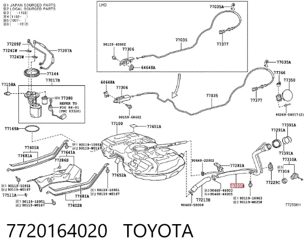 Boca de llenado del depósito de combustible 7720164020 Toyota