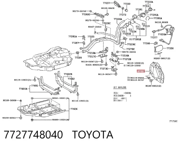 Protección de boca de llenado de combustible 7727748040 Toyota