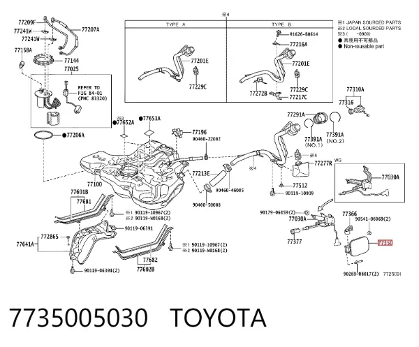 Tapa de la gasolina 7735005030 Toyota