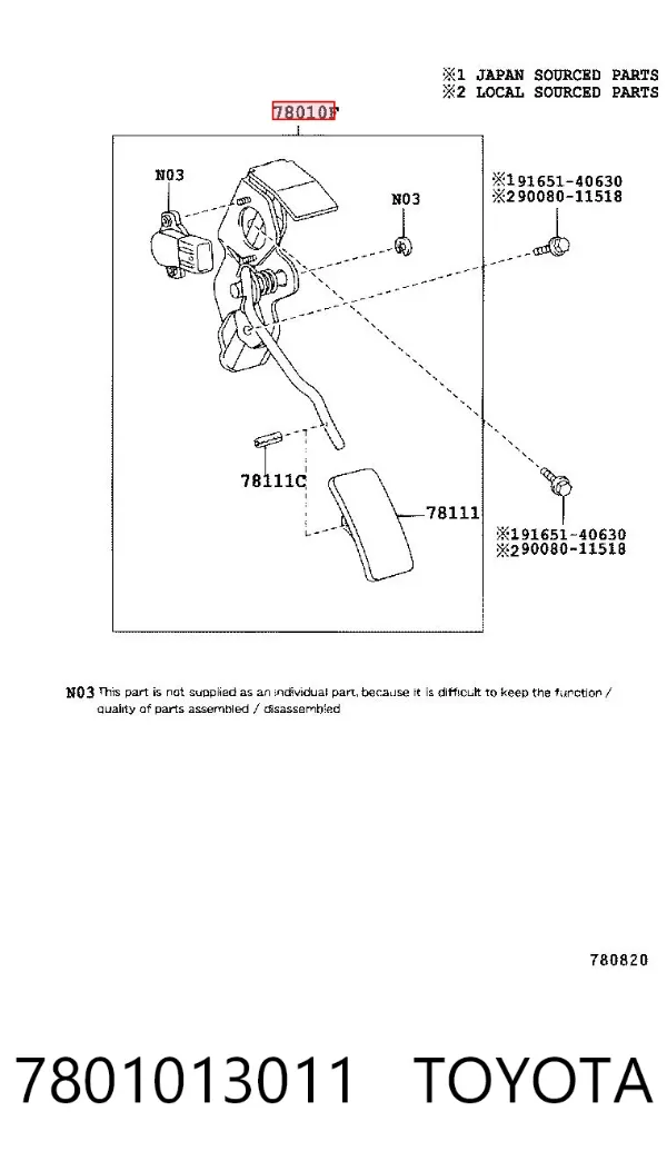 Pedal del acelerador 7801013011 Toyota