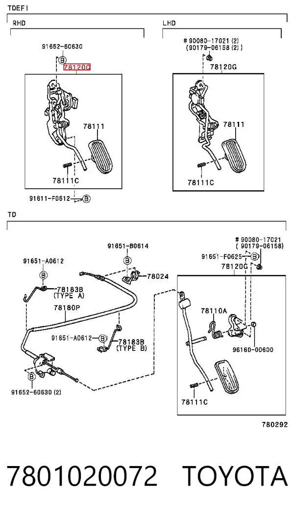 Pedal del acelerador 7801020072 Toyota