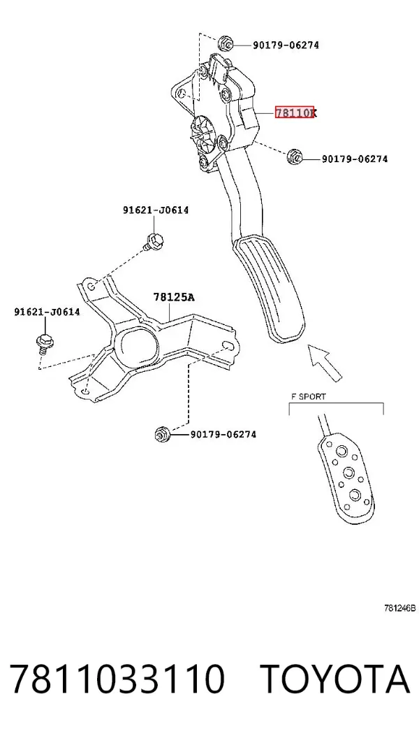 Pedal del acelerador 7811033110 Toyota