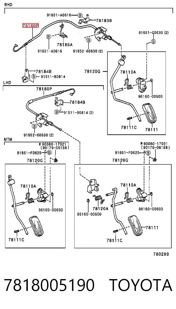 Cable del acelerador 7818005190 Toyota
