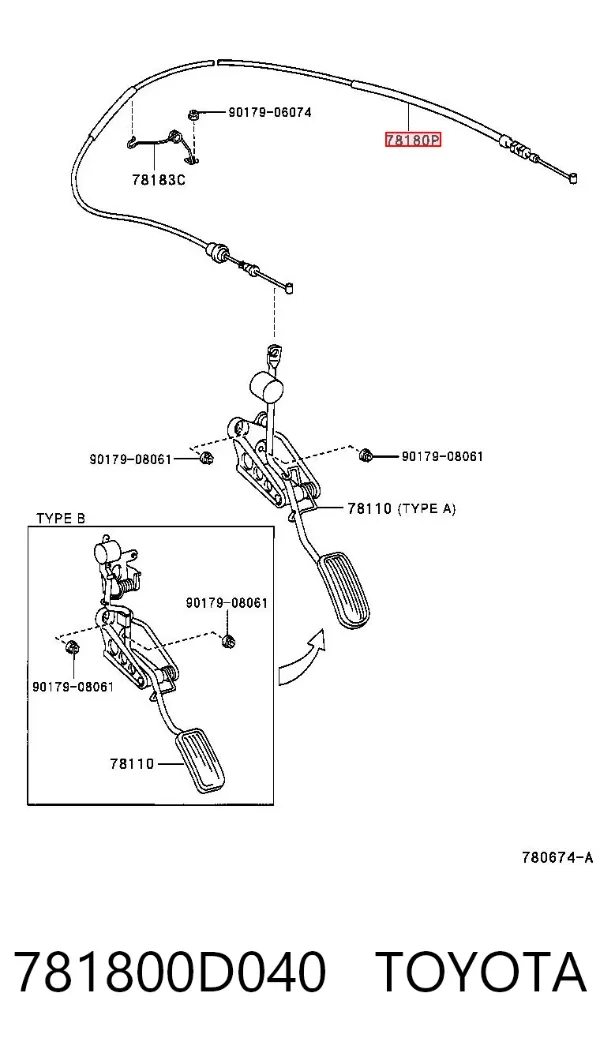 Cable del acelerador 781800D040 Toyota