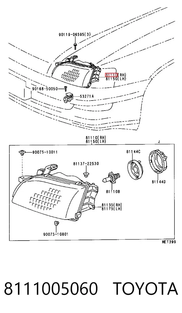 Faro derecho 8111005060 Toyota