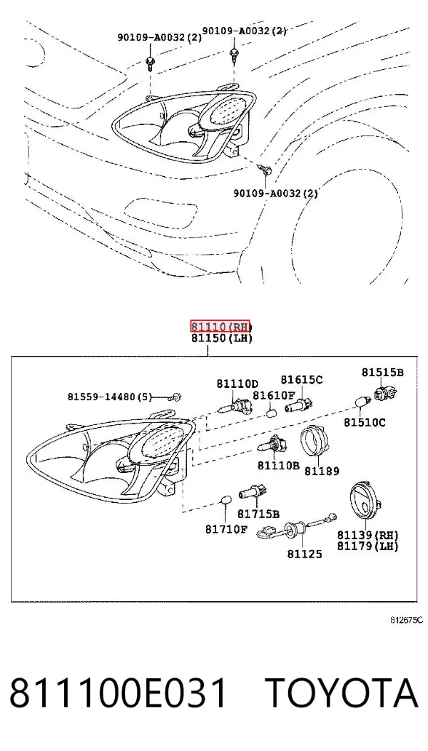 Faro derecho 811100E031 Toyota