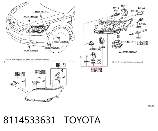 Faro derecho 8114533631 Toyota