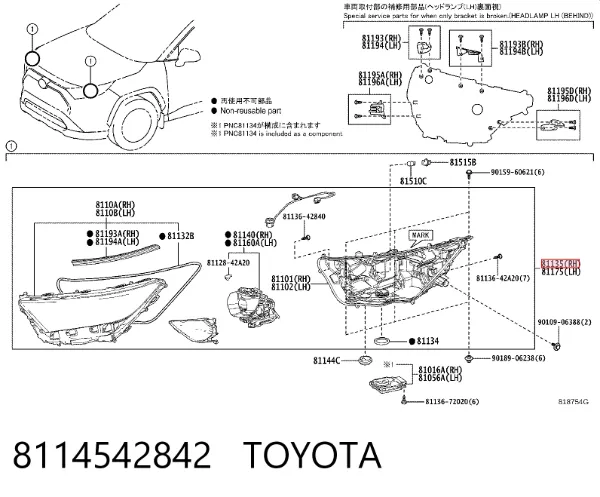 Faro derecho 8114542842 Toyota