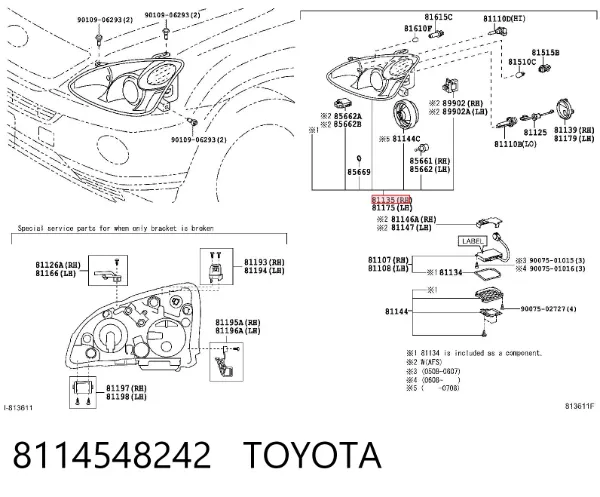 Faro derecho 8114548242 Toyota
