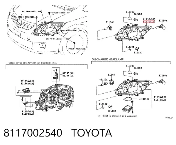 Faro izquierdo 8117002540 Toyota