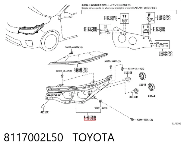Faro izquierdo 8117002L50 Toyota