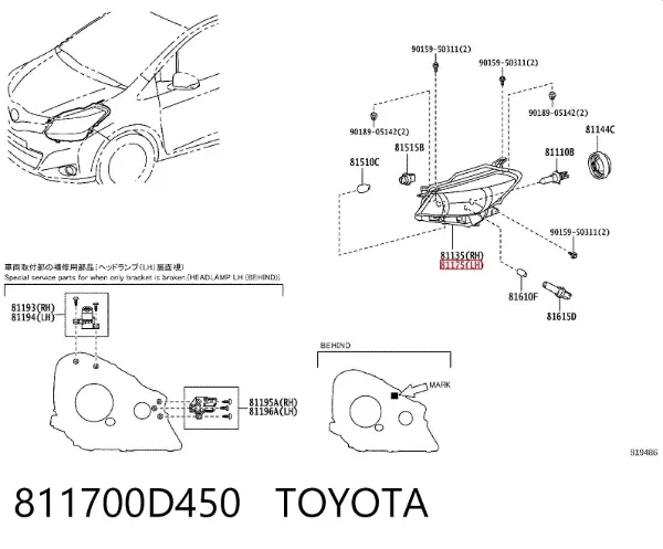 Faro izquierdo 811700D450 Toyota
