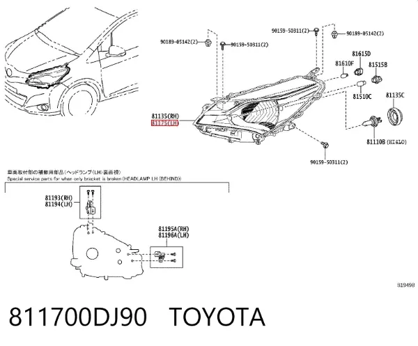 Faro izquierdo 811700DJ90 Toyota