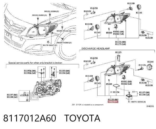 Faro izquierdo 8117012A60 Toyota