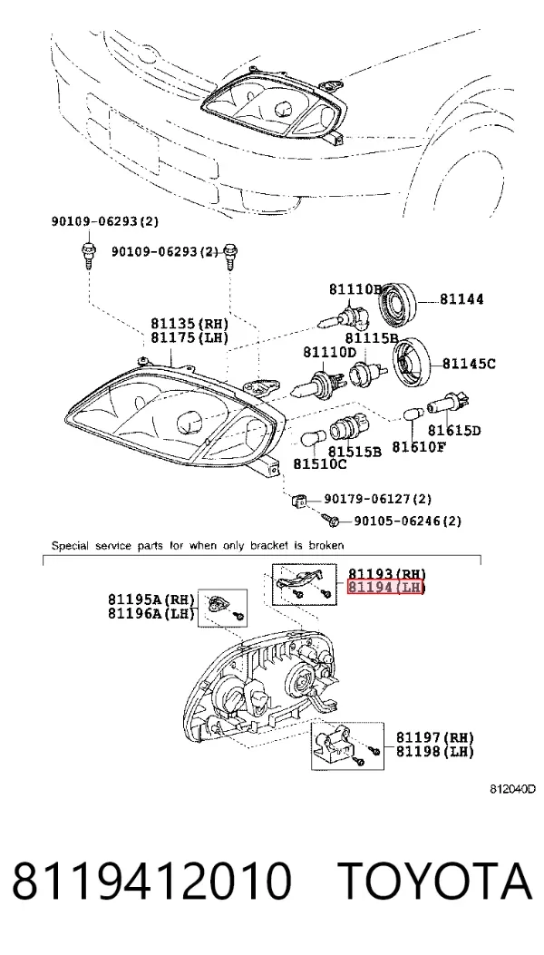 Soporte de fijación del faro delantero izquierdo 8119412010 Toyota