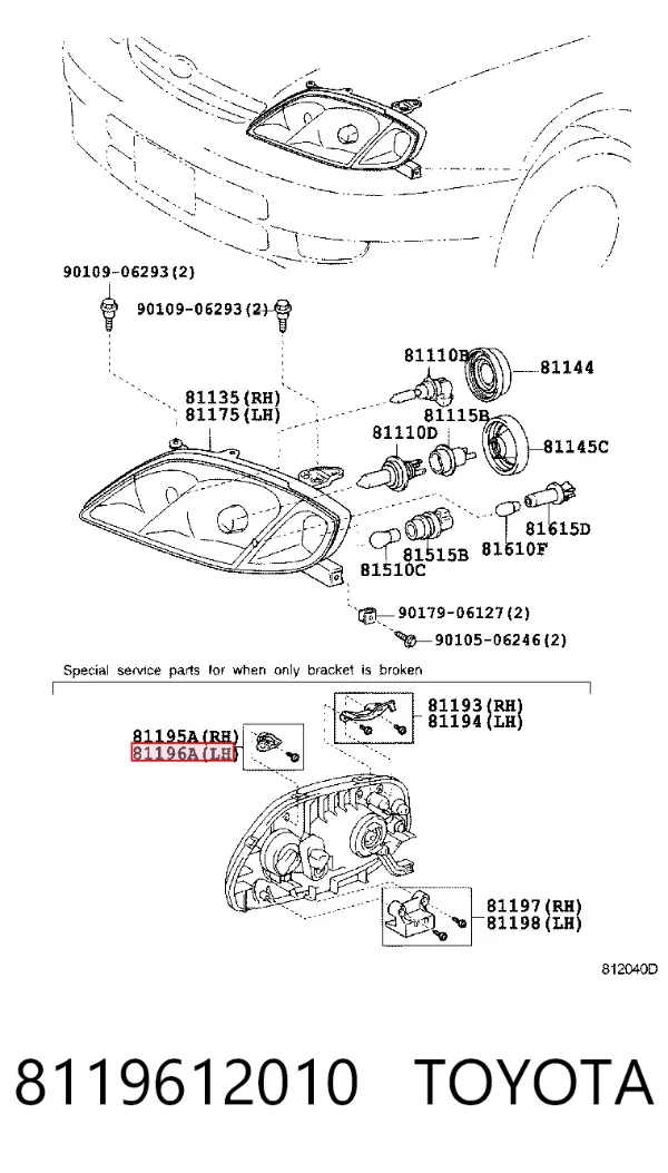 Soporte de fijación del faro delantero izquierdo 8119612010 Toyota