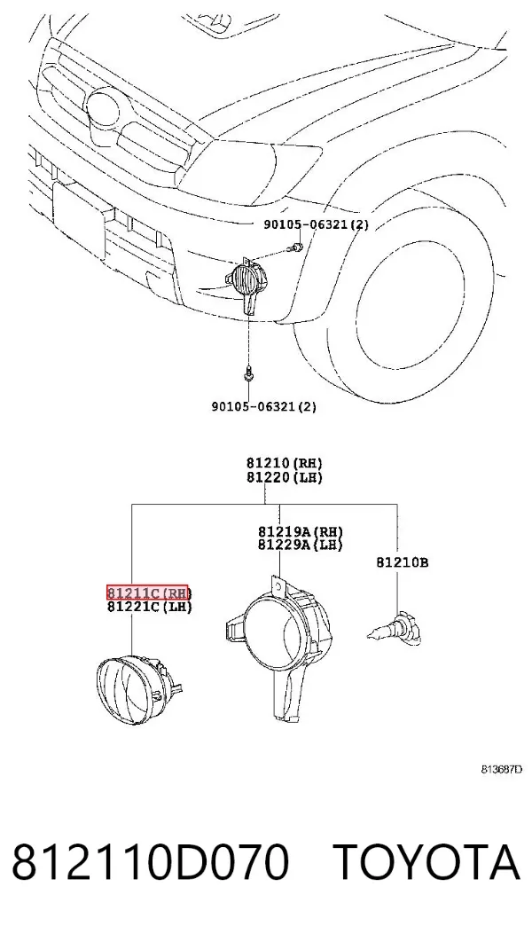 Faro antiniebla derecho 812110D070 Toyota