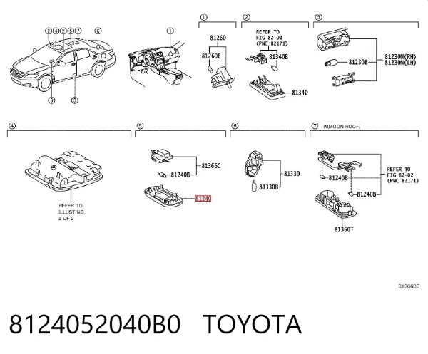 Luz de techo interior (cabina) 8124052040B0 Toyota