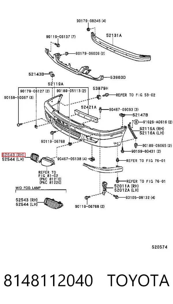 Tapa de rejilla de faro antiniebla delantero derecho 8148112040 Toyota