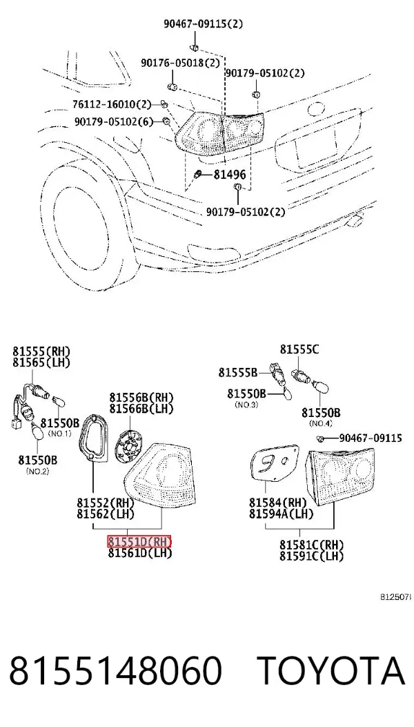 Piloto trasero exterior derecho 8155148060 Toyota
