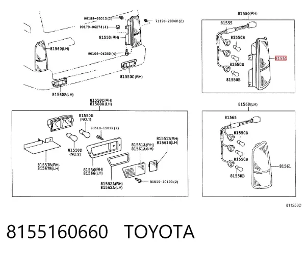 Piloto trasero derecho 8155160660 Toyota