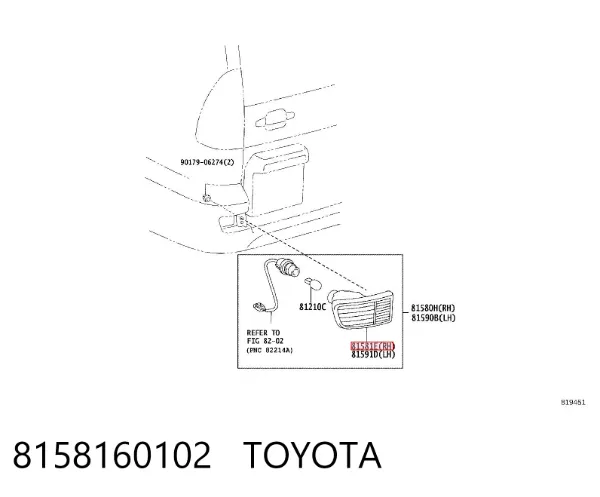 Luz antiniebla trasera derecha 8158160102 Toyota