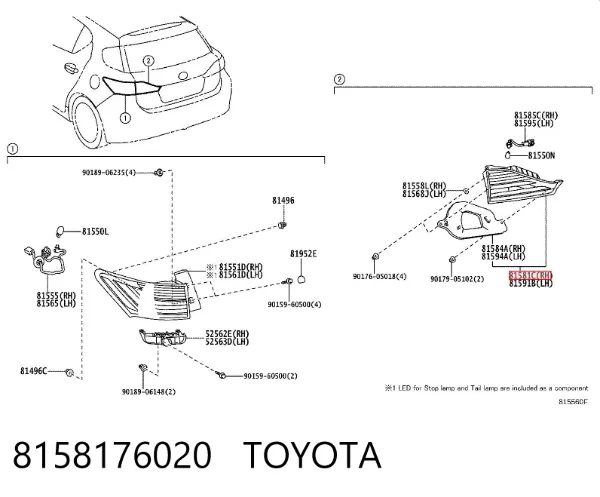 Piloto trasero interior derecho 8158176020 Toyota
