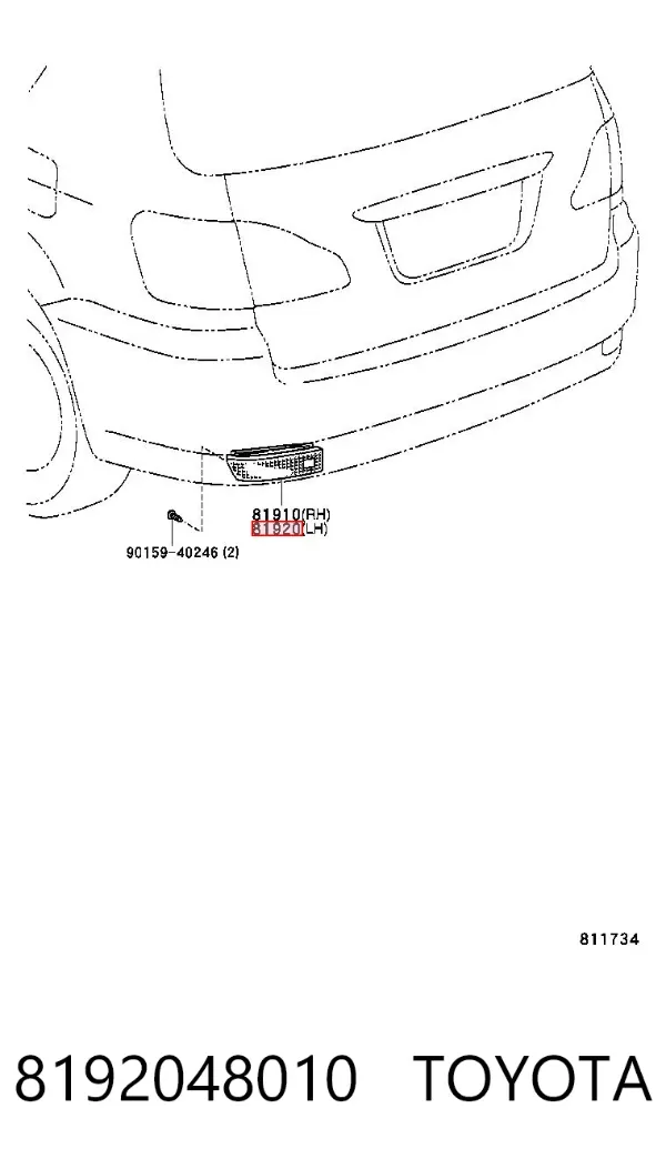 Reflector trasero izquierdo del parachoques 8192048010 Toyota