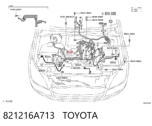 Mazo de cables del compartimiento del motor 821216A713 Toyota