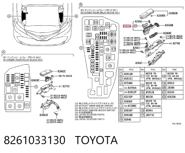 Caja de fusibles 8261033130 Toyota