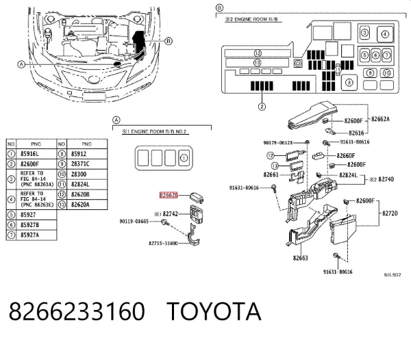 Tapa de la caja de fusibles 8266233160 Toyota
