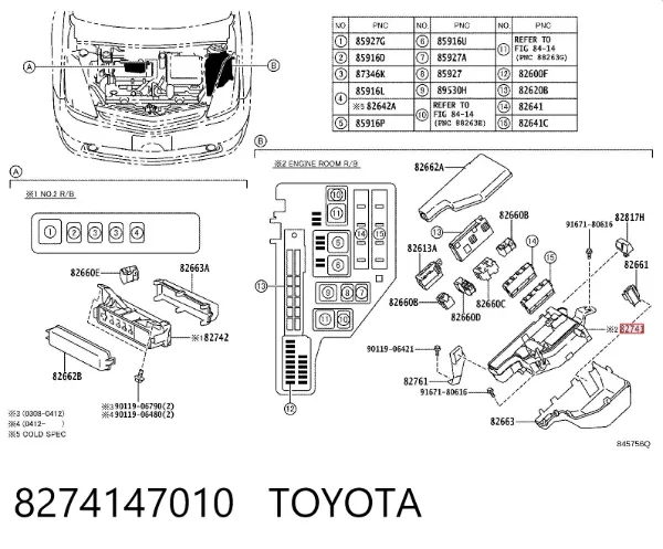 Caja de fusibles 8274147010 Toyota