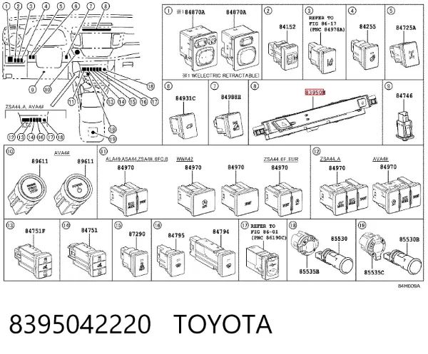 Boton de luz de emergencía 8395042220 Toyota